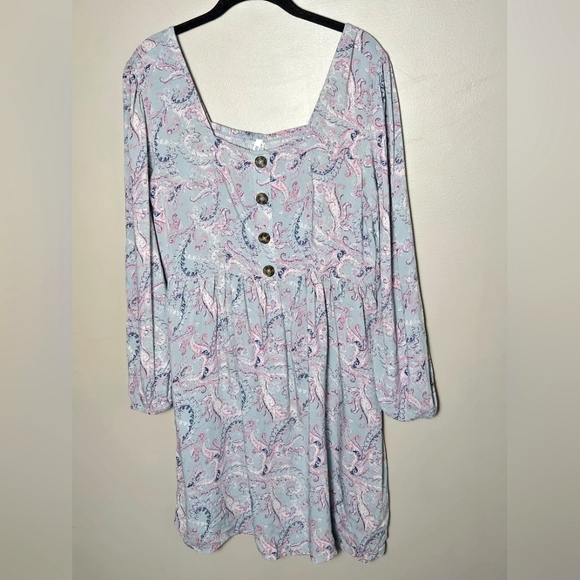 Mudd Boho Pastel Paisley Milkmaid Cottagecore Smocked Dress, Large - Picture 1 of 4